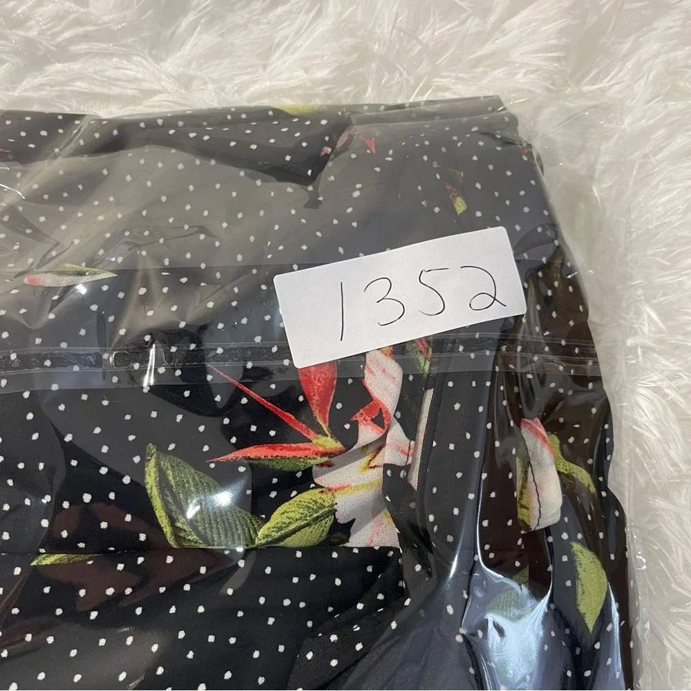 Lulus Dress Womens XL Black Polka Dot Floral Tropical Print Short Sleeve - Picture 7 of 7